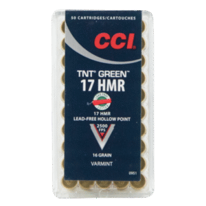 CCI Ammunition Varmint TNT Green Brass .17 HMR 16-Grain 50-Rounds HP